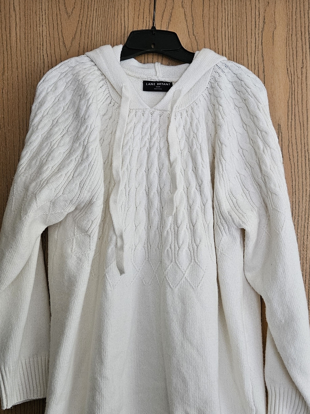 Lane Bryant White Cable-Knit Hoodie Sweater
